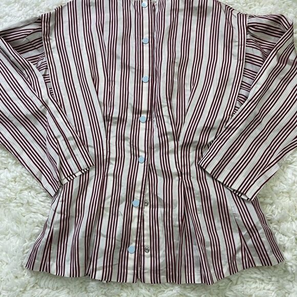 Sandro Iman Pleated Back-snap Blouse In Burgundy - Picture 9 of 9